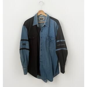 Vtg Cumberland Outfitters Snap Color Block Aztec Western Steer Roping Shirt XXL